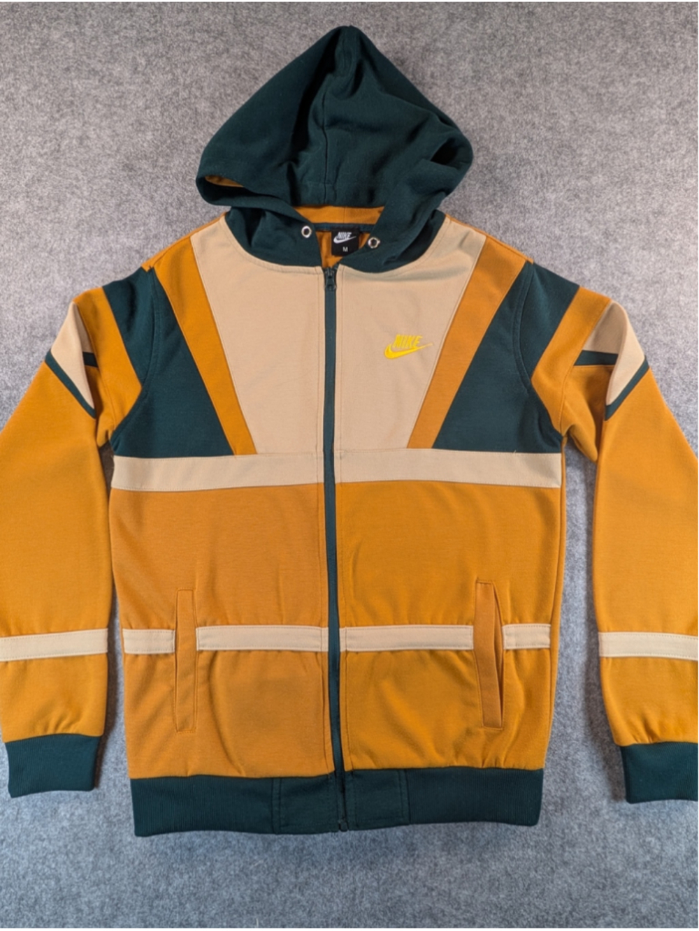 Nike Vintage Colorblock Patchwork Full-Zip Hoodie Y2K Retro Gold Green Size M